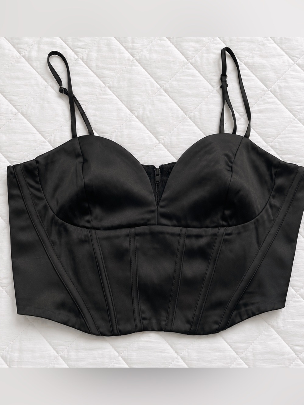 Dynamite Black Satin Corset Crop Top Bustier Small​